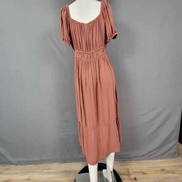 Blush Maxi Dress S Puff Sleeve Ruffle Hem Cottagecore Boho Style - Picture 4 of 9